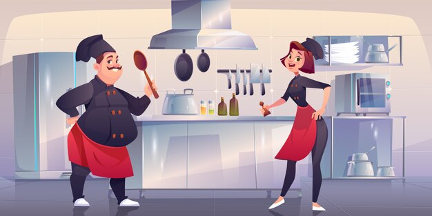 Chef y sous chef en la cocina. Personal del restaurante