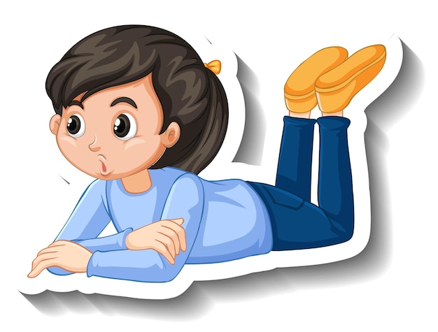 Chica acostada en el suelo pegatina de dibujos animados