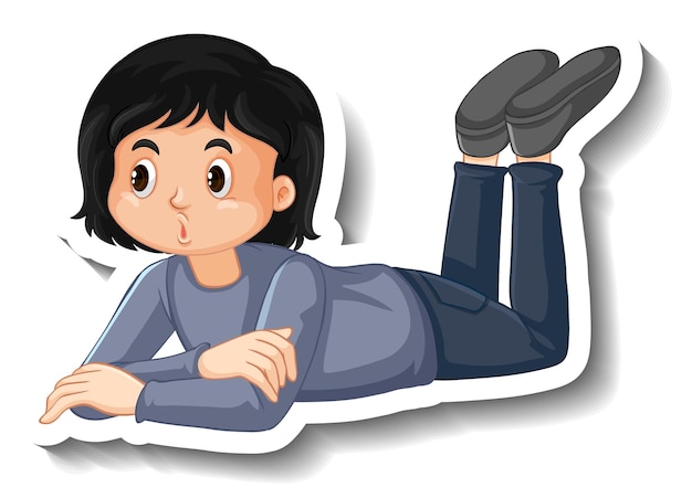 Chica acostada en el suelo pegatina de dibujos animados