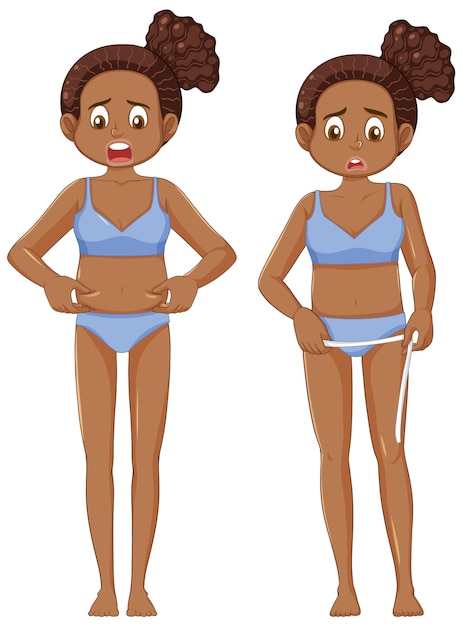 Chica adolescente afroamericana preocupada por las caderas anchas