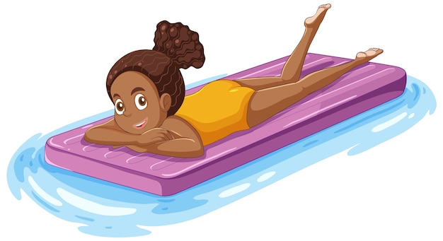 Chica afroamericana relajándose en una balsa inflable