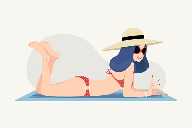 Chica aislada en bikini en estilo de diseño plano