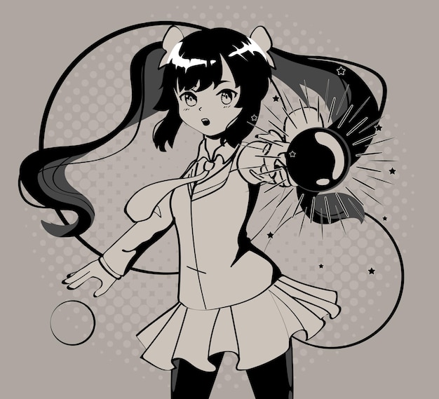 Chica anime con diseño de cómic de bolas