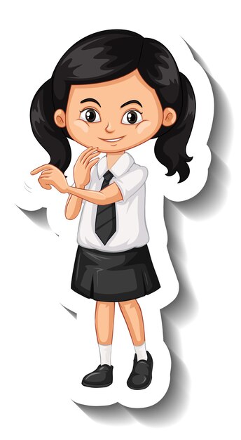 Chica asiática en uniforme de estudiante pegatina de personaje de dibujos animados