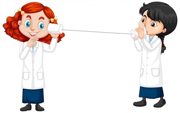 Chica en bata de ciencia en blanco
