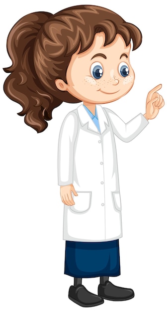 Chica en bata de ciencia sobre fondo aislado