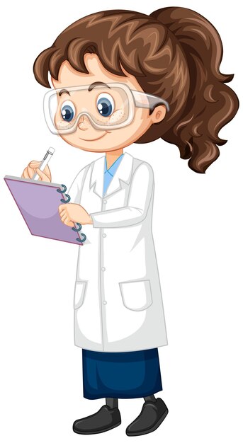 Chica en bata de ciencia sobre fondo aislado