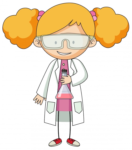 Chica en bata de laboratorio personaje