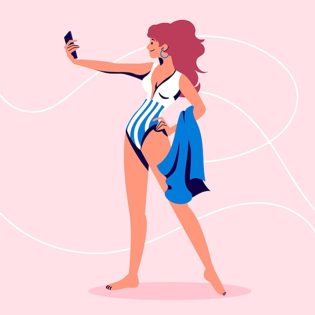 Vector gratuito chica en bikini aislada en rosa