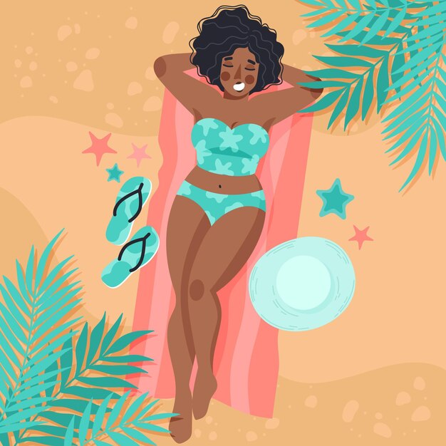 Chica en bikini en la playa ilustración