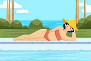 Vector gratuito chica en bikini en la playa ilustración