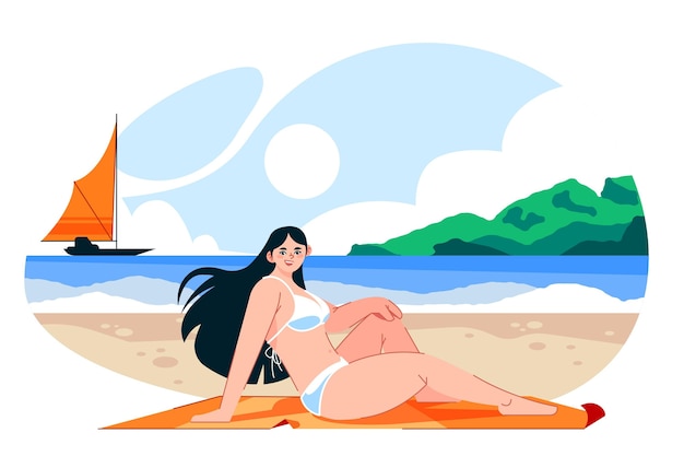 Chica en bikini en la playa ilustración