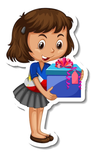 Una chica con caja de regalo al estilo de las caricaturas