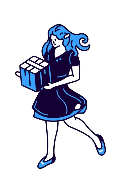 Chica con caja de regalo en las manos, icono de ilustración vectorial isométrica