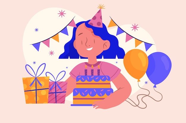 Chica celebrando su cumpleaños ilustrada