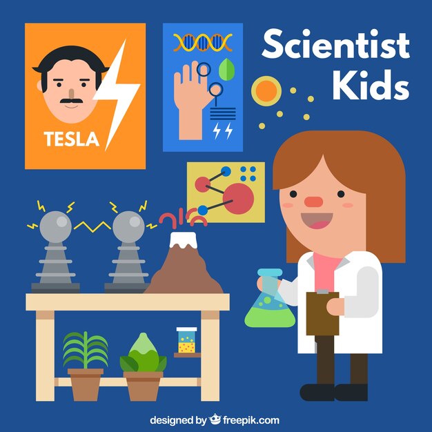 Chica científica con experimentos de ciencia