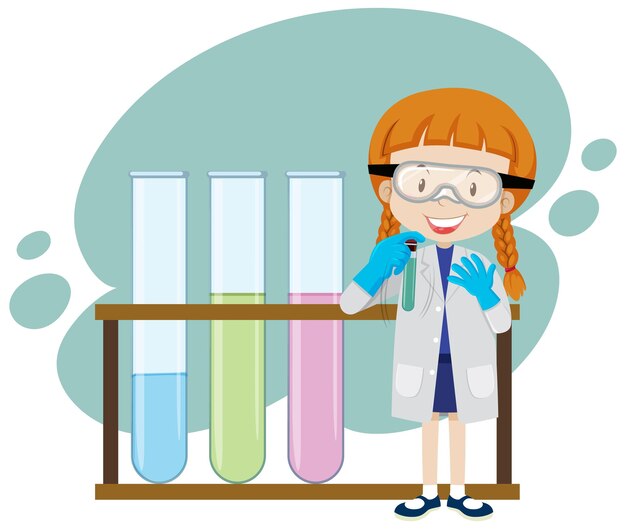 Chica científica haciendo experimento químico