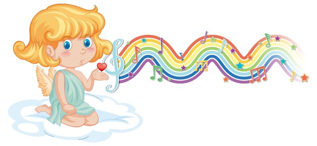 Vector gratuito chica de cupido con símbolos de melodía en la onda del arco iris