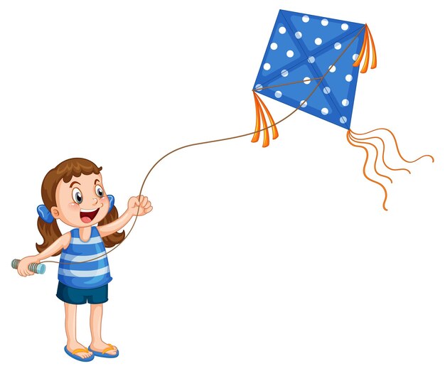 Chica de dibujos animados jugando cometa