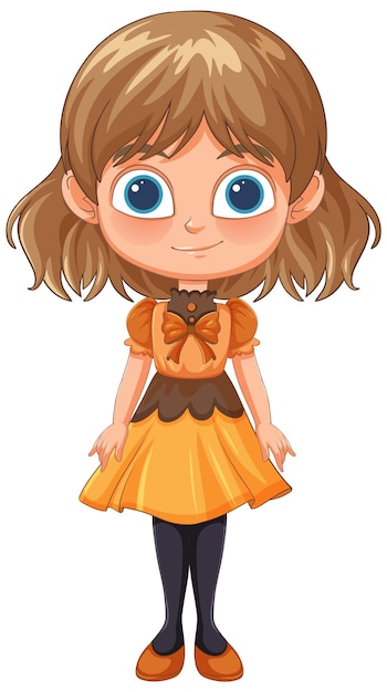 Chica de dibujos animados con vestido naranja