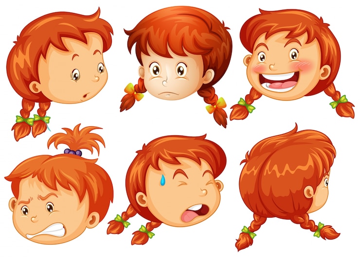 Vector gratuito chica con diferentes expresiones faciales ilustración