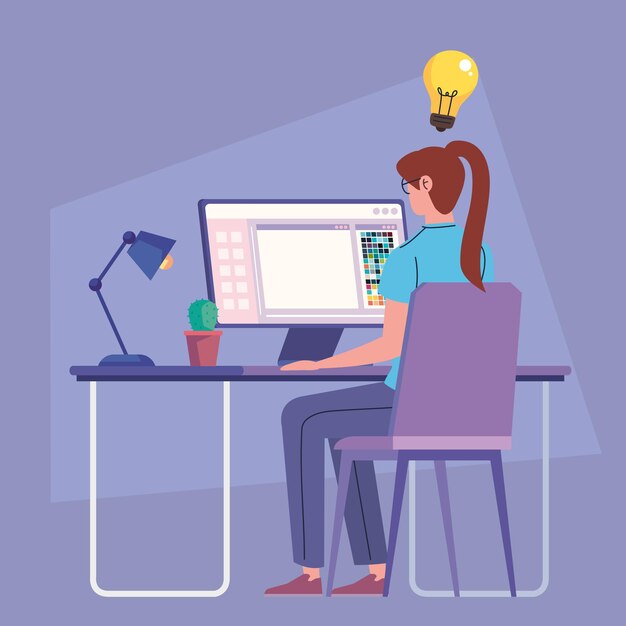 Chica diseñadora en el lugar de trabajo