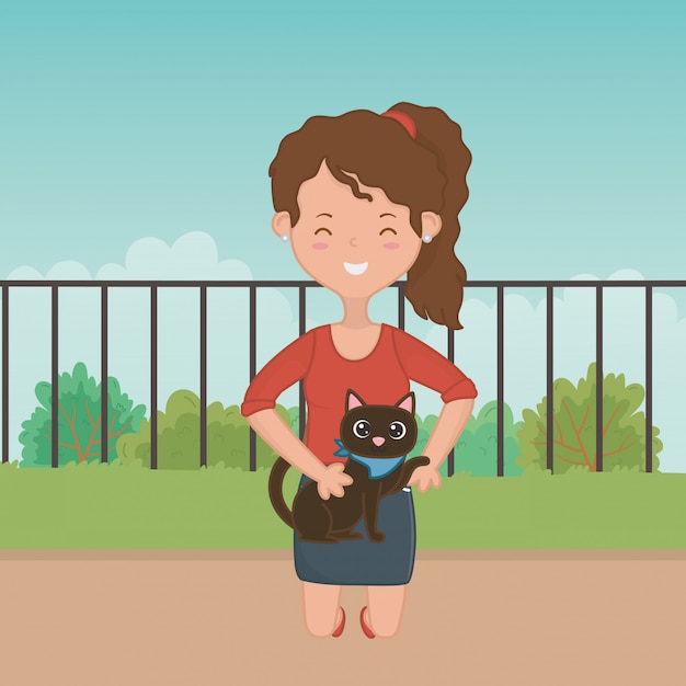 Vector gratuito chica con diseño de dibujos animados de gato