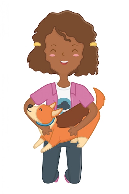 Vector gratuito chica con diseño de dibujos animados de perro