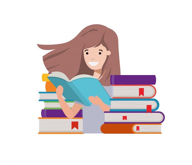 Chica estudiante con libro de lectura en las manos