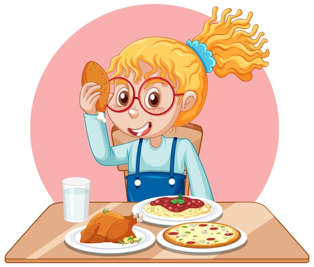Chica feliz disfrutando de la comida