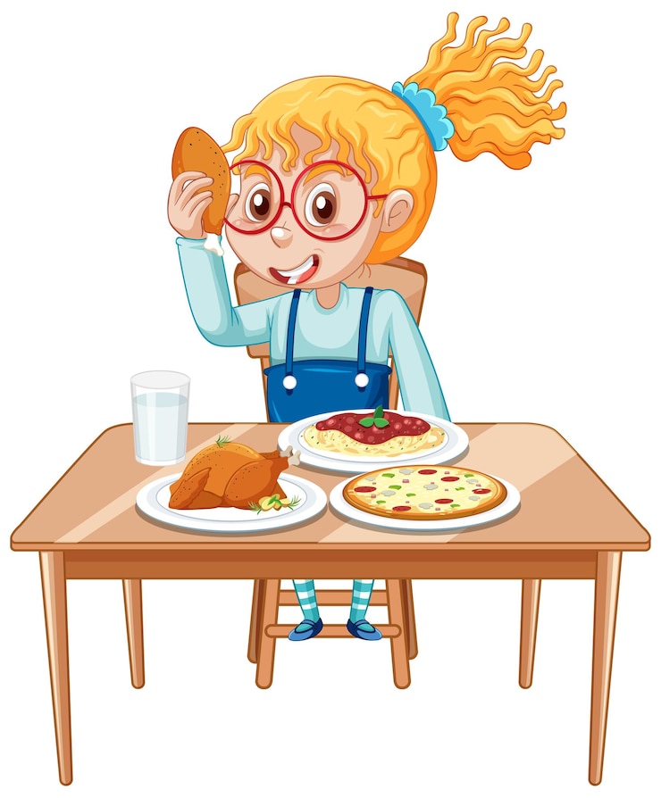 Vector gratuito chica feliz disfrutando de la comida