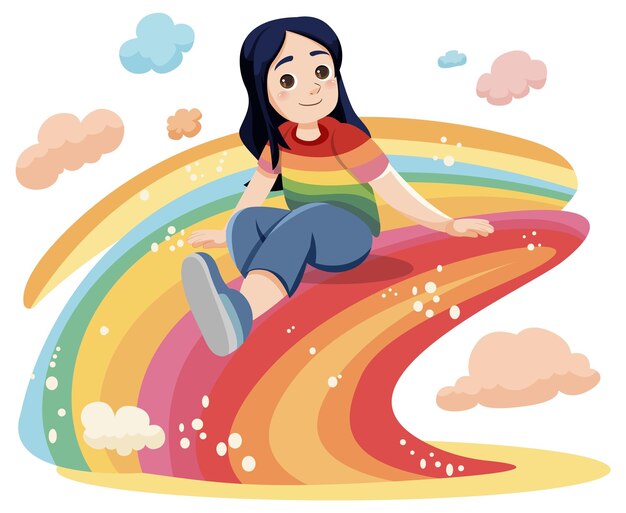 Chica feliz en la ola del arco iris