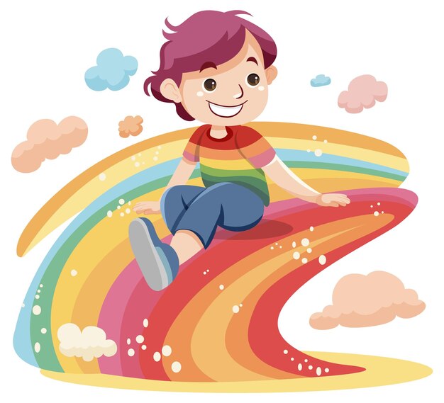 Chica feliz en la ola del arco iris