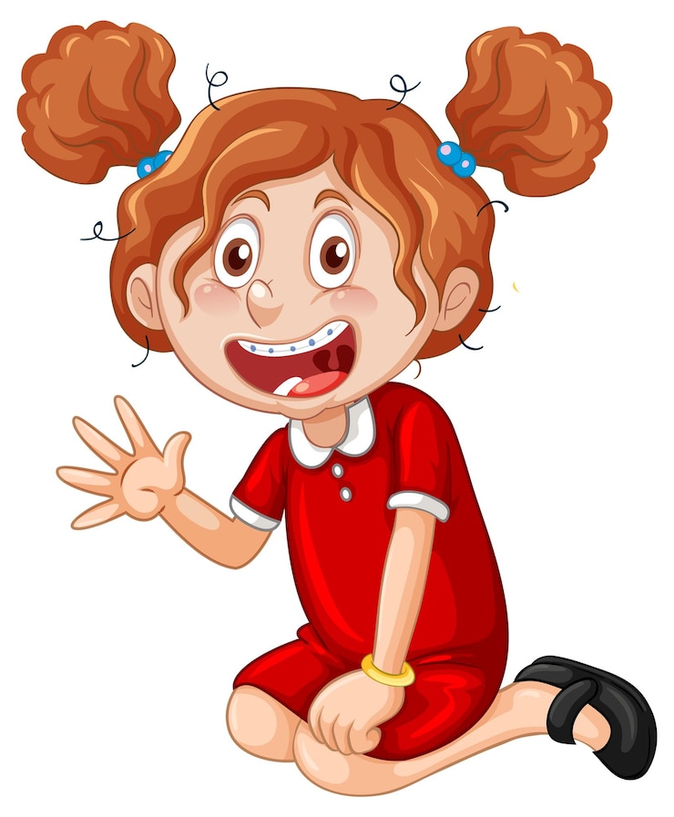 Vector gratuito una chica feliz sentada en el suelo y saludando
