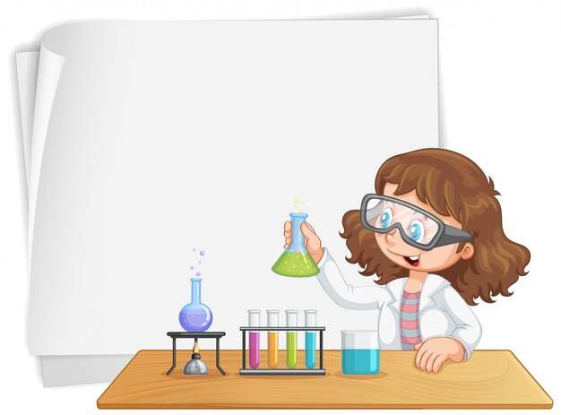 Chica en fondo de nota de laboratorio copyspace