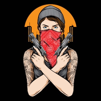 Chica gángster con vector de arma