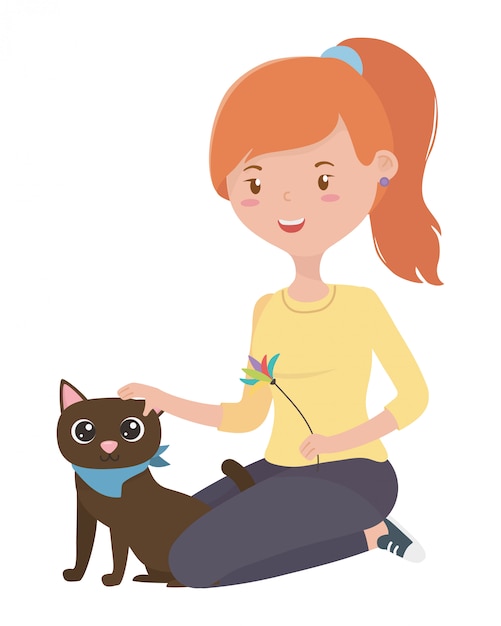 Chica con gato de dibujos animados