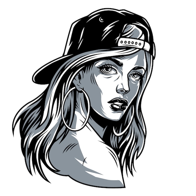 Vector gratuito chica guapa vintage en gorra de béisbol