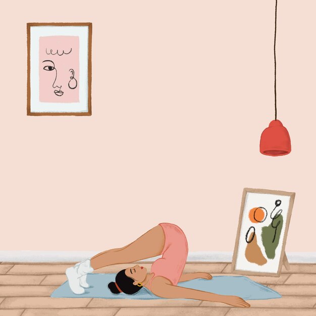 Chica haciendo un estilo de dibujo de pose de yoga Halasana