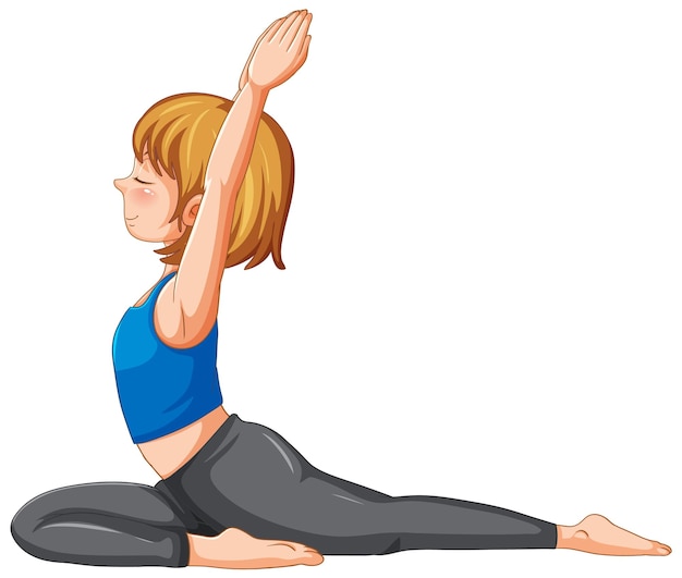 Una chica haciendo un personaje de dibujos animados de yoga.