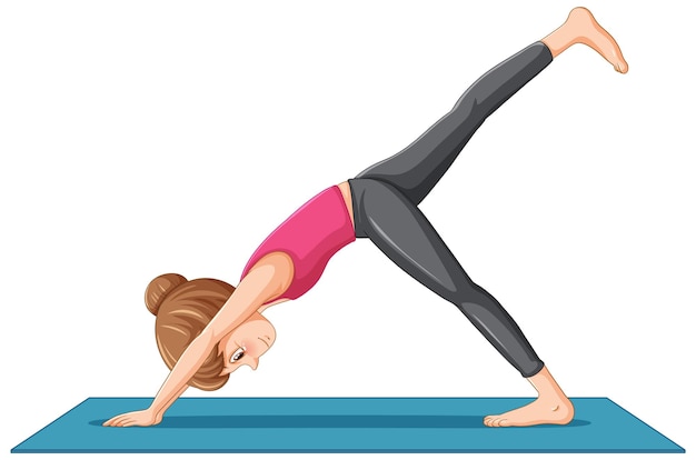Una chica haciendo un personaje de dibujos animados de yoga.