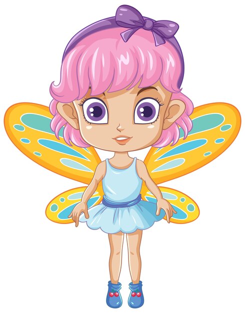 Chica hada con personaje de dibujos animados de pelo rosa