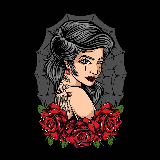 Chica con ilustración de ropa de tatuaje