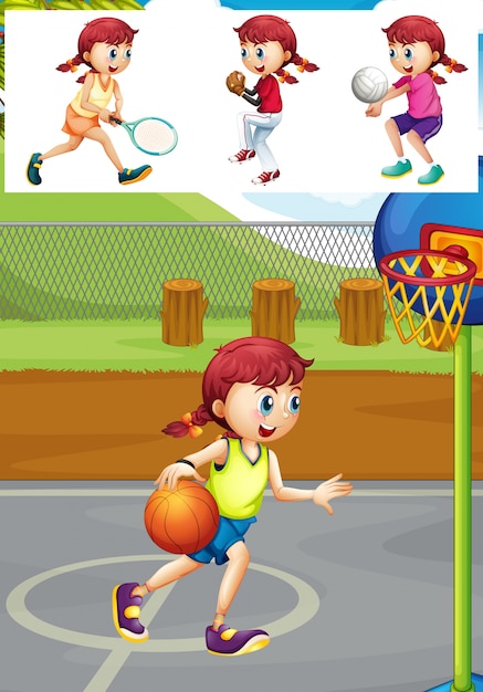 Juego De Niñas Y Niños Juega Baloncesto Baloncesto Niño Jugando Con Una  Pelota Dibujo Gráfico Colorido En Vector Plano Stock de ilustración -  Ilustración de cabrito, sano: 166940431