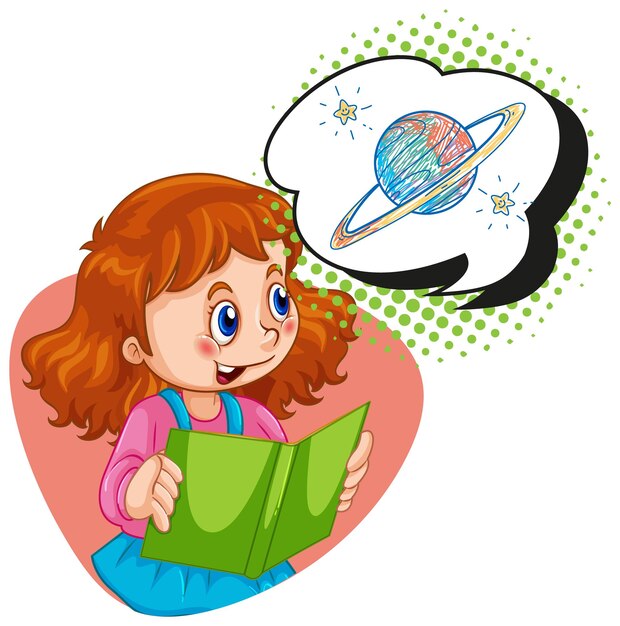 Chica leyendo y pensando en el espacio.