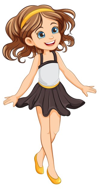Chica linda personaje de dibujos animados en mini vestido de cóctel