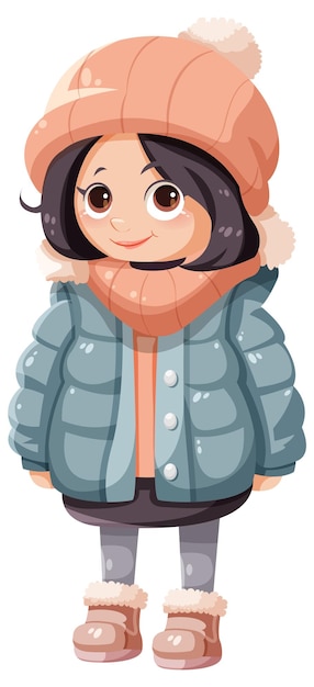 Vector gratuito chica linda personaje de dibujos animados con ropa de invierno