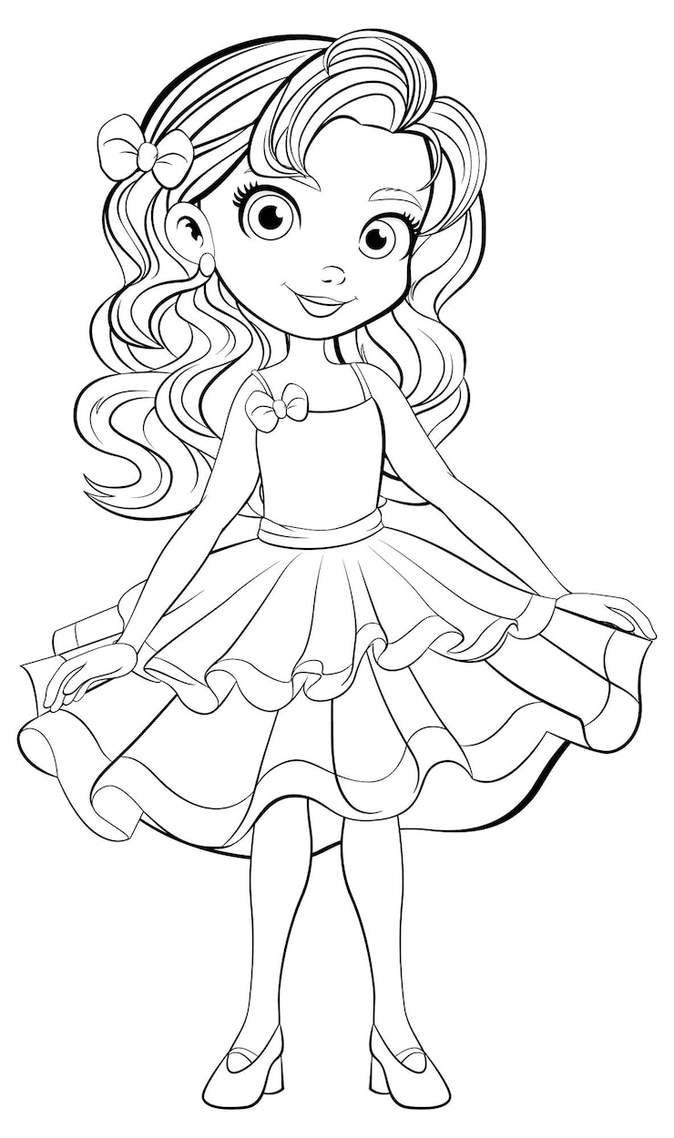 Vector gratuito chica linda personaje de dibujos animados en vestido de fiesta de cóctel