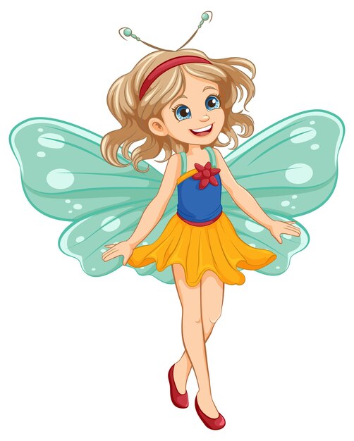 Chica linda personaje de dibujos animados en vestido de hada