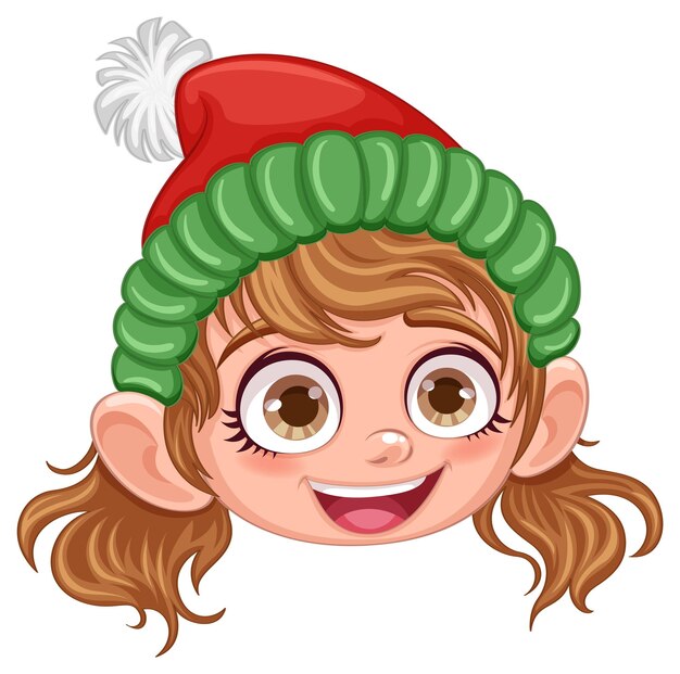 Chica linda con sombrero de invierno con personaje de dibujos animados Pom Pom